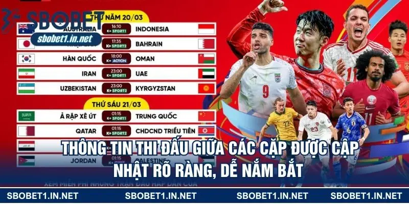 Thông tin thi đấu giữa các cặp được cập nhật rõ ràng, dễ nắm bắt 